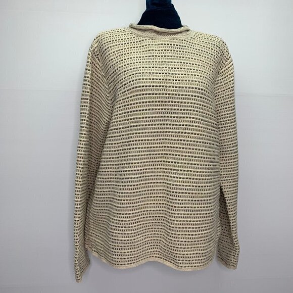 Classic Elements Sweater Medium Textured Tan Knit Rolled Crewneck Pullover - Picture 1 of 9